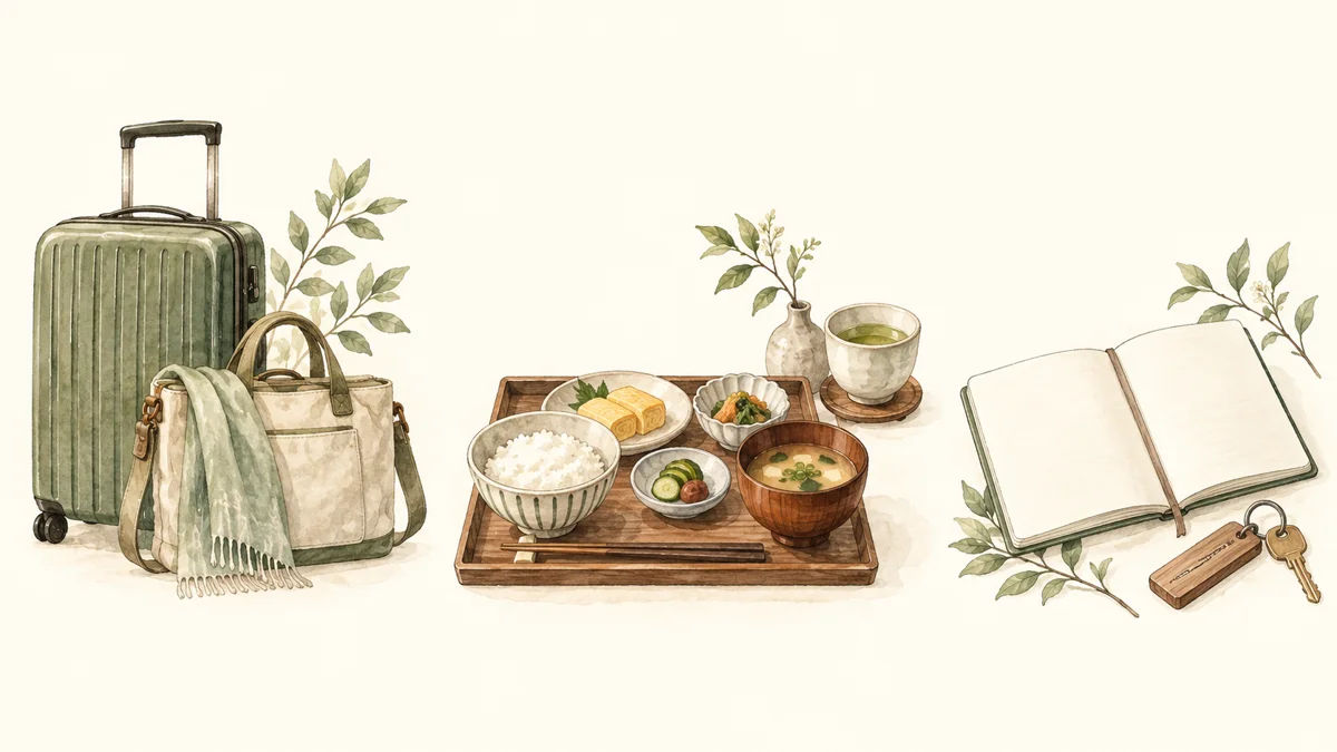 荷物・食事・予約の確認をイメージしたイラスト